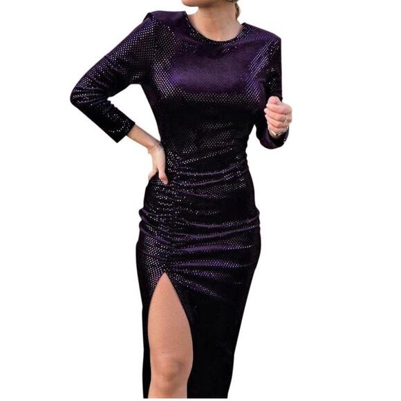 Zara Bloggers Favorite Festive Days Purple Velvet Sequin Open Back Dress NWT - Picture 5 of 15